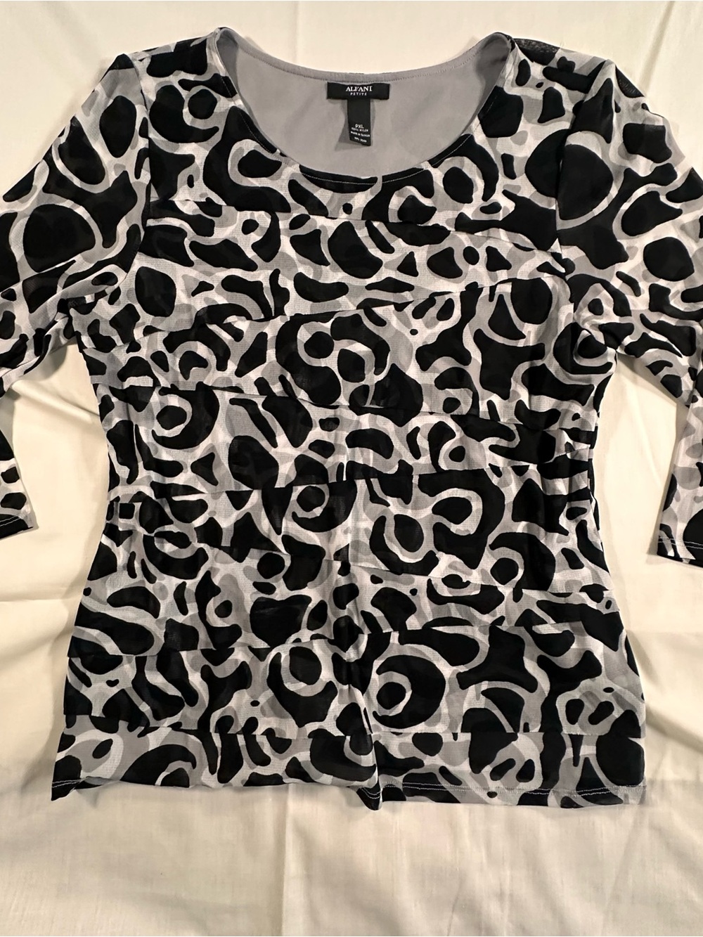 Alfani Black White Women's Top 3/4 sleeves boho Y2K dressy ruffles
